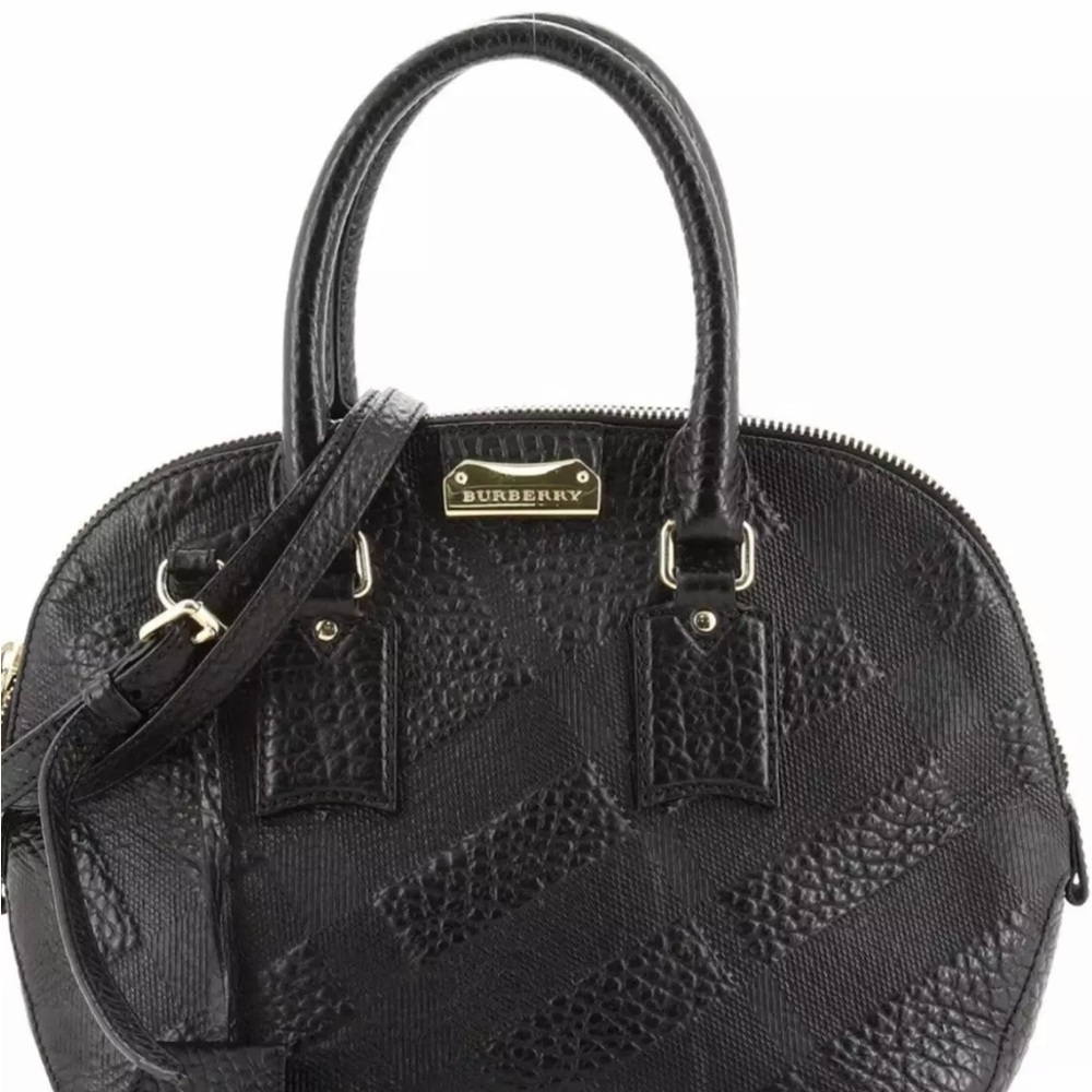 Authentic Burberry Black Textured Leather Handbag Good Condition